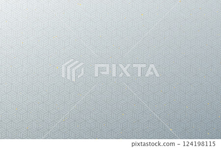 和紙上有金箔的無縫日本圖案。銀色，玳瑁網眼。 124198115