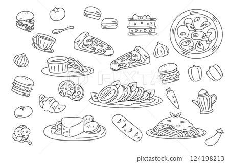 比薩 Caprese 義大利食品線描套裝 124198213