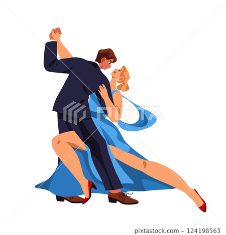 Tango dance vector illustration. Passionate and dramatic, latin or argentina dancing. Couple do intense movements and synchronized footwork. Choreography and music rhythm. Stage partner performance 124198563