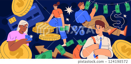 Money background or vector economic backdrop. Fiscal or finance, monetary and banking poster. Sign for crisis and financial saving, earning and wealth, cash and banknote, profit, deposit, debt.Economy Money background or vector economic backdrop. Fiscal or finance, monetary and banking poster. Sign for crisis and financial saving, earning and wealth, cash and banknote, profit, deposit, debt.Economy 124198572