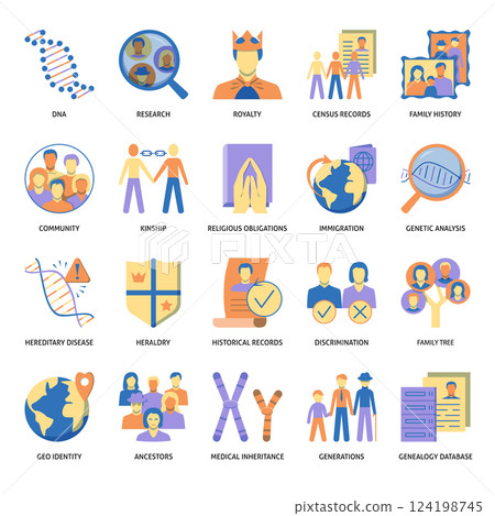 Family tree and ancestry icon set Family tree and ancestry icon set 124198745