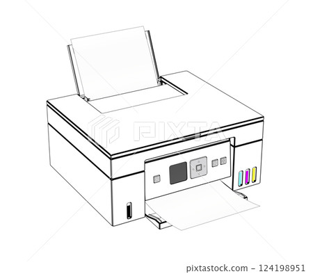 Sketch of a multifunction inkjet color printer Sketch of a multifunction inkjet color printer 124198951