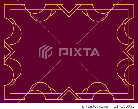 Geometric frame of gold lines on a burgundy background. Linear border. Linear design of geometric frame with space for text, invitations, flyers and greeting cards. Vector illustration Geometric frame of gold lines on a burgundy background. Linear border. Linear design of geometric frame with space for text, invitations, flyers and greeting cards. Vector illustration 124199052