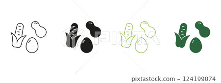 Healthy Eating and Balanced Diet Line and Silhouette Icon Set. Peanut, Egg, and Corn Outline and Solid Icon. Nutritional Foods Symbol. Editable Stroke. Isolated Vector Illustration Healthy Eating and Balanced Diet Line and Silhouette Icon Set. Peanut, Egg, and Corn Outline and Solid Icon. Nutritional Foods Symbol. Editable Stroke. Isolated Vector Illustration 124199074