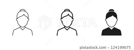 Woman Line and Silhouette Icon Set. Female Portrait with Hair in Bun Outline and Solid Icon. Editable Stroke. Isolated Vector Illustration Woman Line and Silhouette Icon Set. Female Portrait with Hair in Bun Outline and Solid Icon. Editable Stroke. Isolated Vector Illustration 124199075