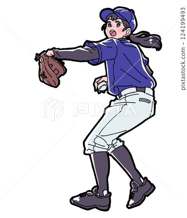 打棒球的女孩插圖 124199493