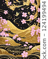 Gorgeous Japanese pattern of cherry blossoms and gold mine 124199494