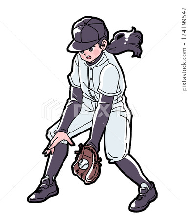 打棒球的女孩插圖 124199542