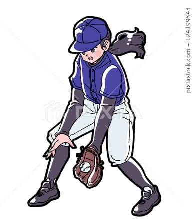 打棒球的女孩插圖 124199543