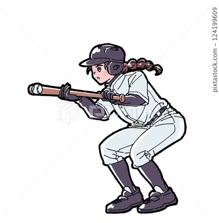 打棒球的女孩插圖 打棒球的女孩插圖 124199609
