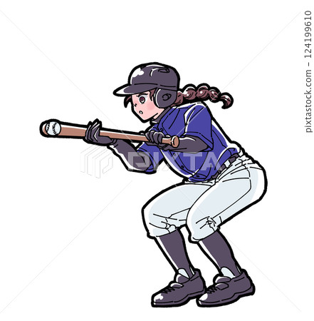 Illustration of a girl playing baseball 124199610