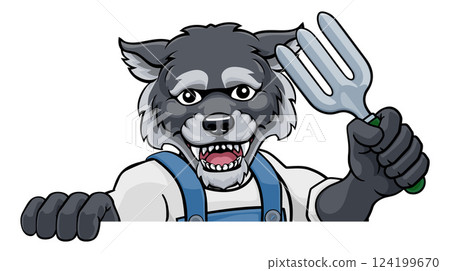 Wolf Gardener Gardening Animal Mascot Wolf Gardener Gardening Animal Mascot 124199670