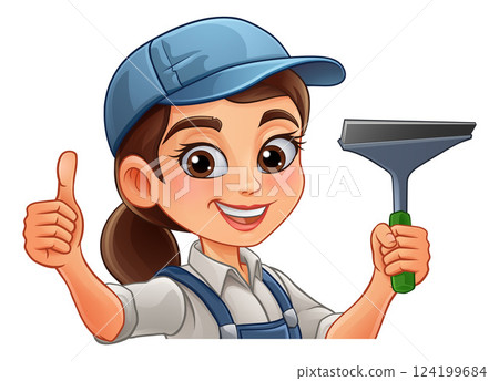 Woman Female Squeegee Window Cleaner 124199684