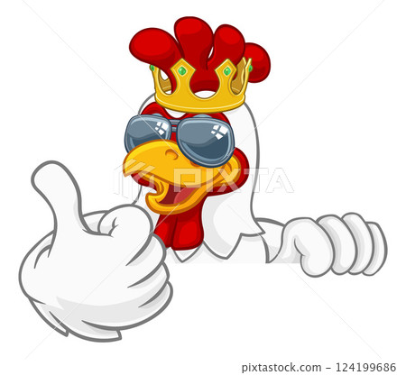 Cool King Chicken Rooster Cockerel Bird Cartoon 124199686