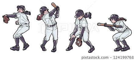 Illustration set of girls playing baseball 124199768