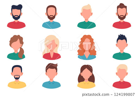 Set male and female portraits. Man and woman  avatar profile. 124199807