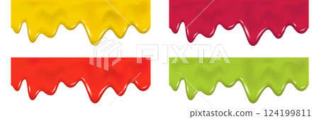Yellow, red, green, pink drip cream drops, marmalade, jelly. Yellow, red, green, pink drip cream drops, marmalade, jelly. 124199811