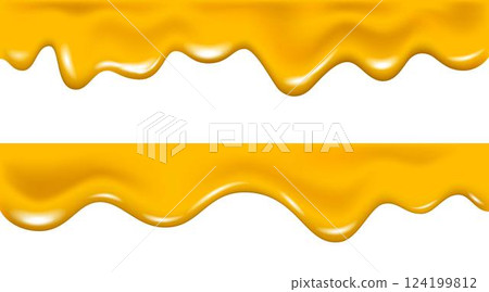 Vector melted bee honey background, melting cheese liquid border. 124199812