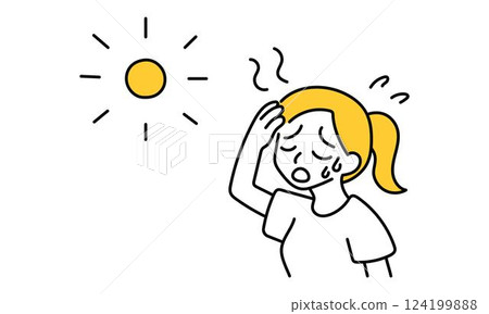 Illustration of a woman suffering from summer fatigue and the sun 124199888