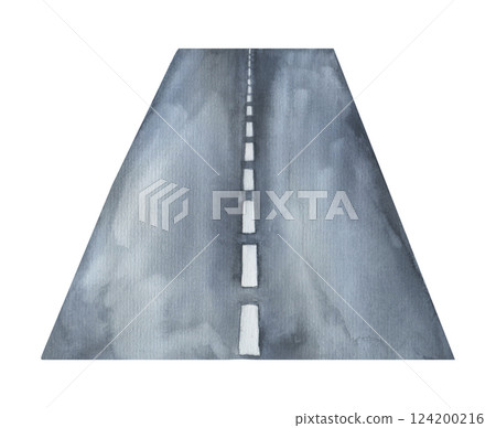 Watercolor straight asphalt road, hand drawn illustration on isolated background 124200216