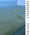 Canoe oar and water droplets on the water surface 124200803