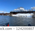 Steam locomotive seen from a canoe 124200807