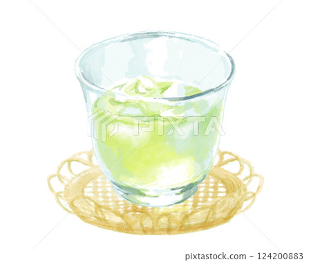 Simple watercolor illustration of cold tea (green tea) 124200883