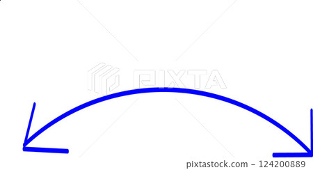 Hand drawn illustration of a curved blue arrow in both directions 124200889