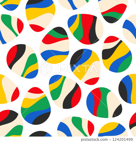 Easter seamless pattern with hand drawn colorful funny eggs 124201499