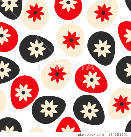 Easter pattern with cute flowers and eggs Easter pattern with cute flowers and eggs 124201501