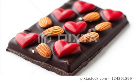 Dark Chocolate Bar Almonds Red Hearts Romantic Sweet Treat 124201899