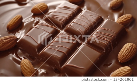 Delicious chocolate bars with flowing chocolate 124201901