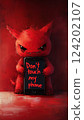 "Don't touch my phone" scratched into the surface, with a small but furious red monster growling next to it, isolated on a deep red background 124202107
