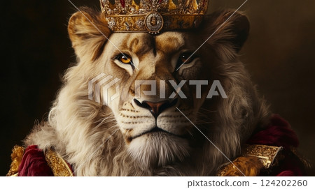 lion dressed in royal artificial assistant. lion 124202260