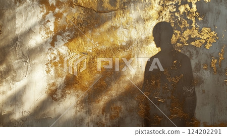 The shadow of golden time reflected on the lush plaster 124202291