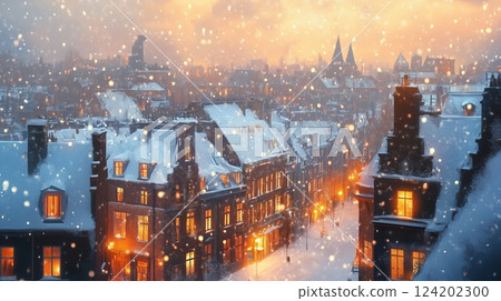 Winter Cityscape with Snow-Covered Rooftops Winter Cityscape with Snow-Covered Rooftops 124202300