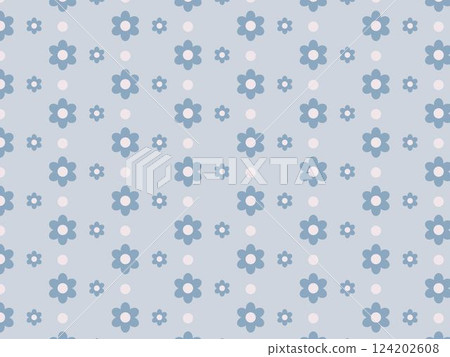Retro blue floral and polka dot pattern background 124202608