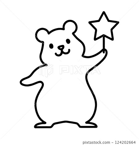 簡單的黑線畫，畫的是一隻倉鼠抱著一顆星星，在透明背景上剪下來 124202664