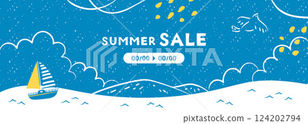 Hand drawn vector illustration_sea, yacht and bird_2 124202794