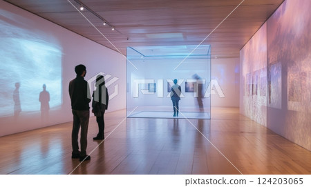 Modern Exhibition Art Gallery With Abstract Paintings 124203065