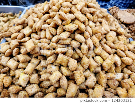 Most popular Indian snack called nimki or namak pare and methi mathi Most popular Indian snack called nimki or namak pare and methi mathi 124203121