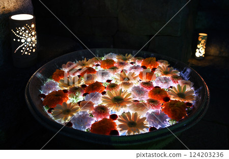 Bright flower hand water 124203236