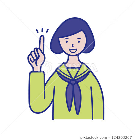 Female student upper body illustration material of pointing pose Female student upper body illustration material of pointing pose 124203267