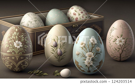 Easter eggs painted with natural herbs and flowers. For banners, card Easter eggs painted with natural herbs and flowers. For banners, card 124203514
