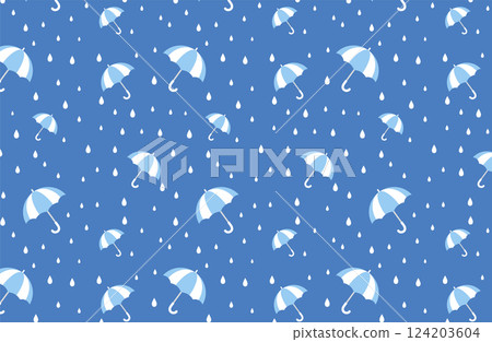 雨天無縫圖案（藍色 x 淺藍色雨傘） 124203604