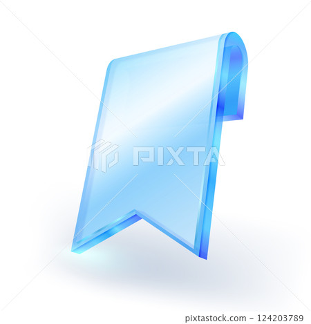 3D transparent blue crystal glass Bookmark icon isolated on white background For graphic design, UI, UX, Application and website. Realistic vector illustration. 124203789