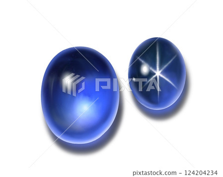 Sapphire and star sapphire illustrations, blue stone illustrations, blue gemstone illustrations, three-dimensional gemstone illustrations 124204234