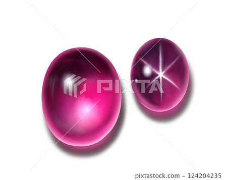 Ruby and star ruby illustration, red stone illustration, pink gemstone illustration, three-dimensional gemstone illustration 124204235