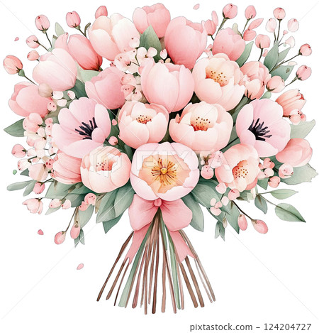 Beautiful bouquet of pink flowers showcasing peonies and blossoms arranged for a special occasion 124204727