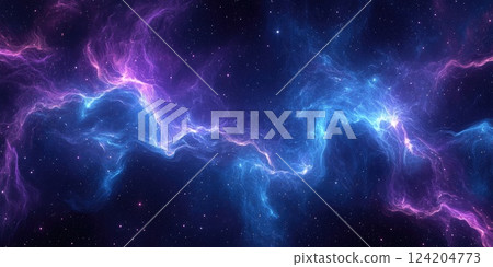 Colorful cosmic nebula illuminating the night sky with vibrant hues of blue and purple 124204773